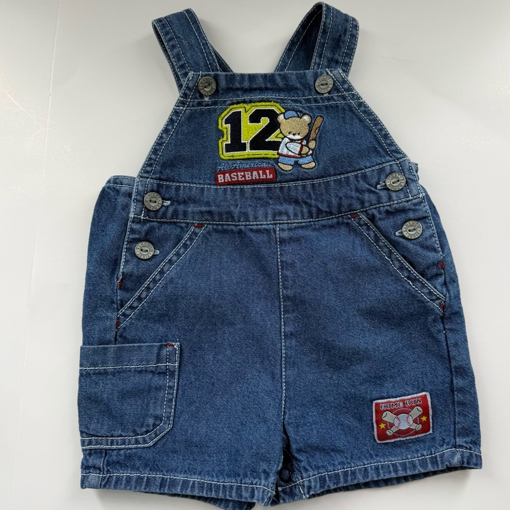 Vintage Denim Kids Overalls baseball themed 0/3 months